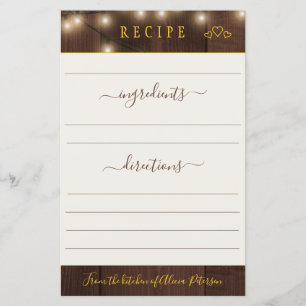 Carte de recette d'or floral moderne et rustique