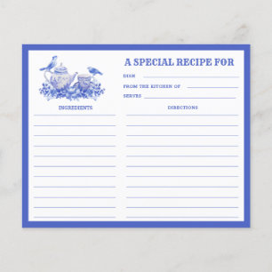 Carte de recette du set de thé floral bleu et blan
