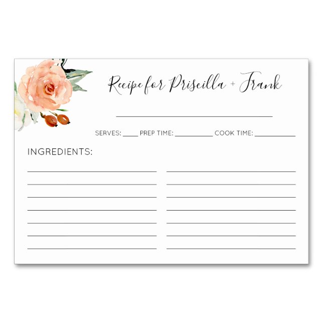 Carte de recette du Wedding shower de pivoine d'aq (Devant)