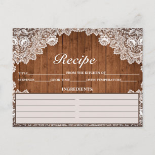 Carte de recette en bois rustique et dentelle blan