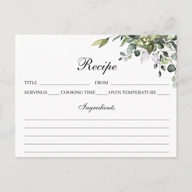 Carte de recette Eucalyptus Watercolor (Devant)