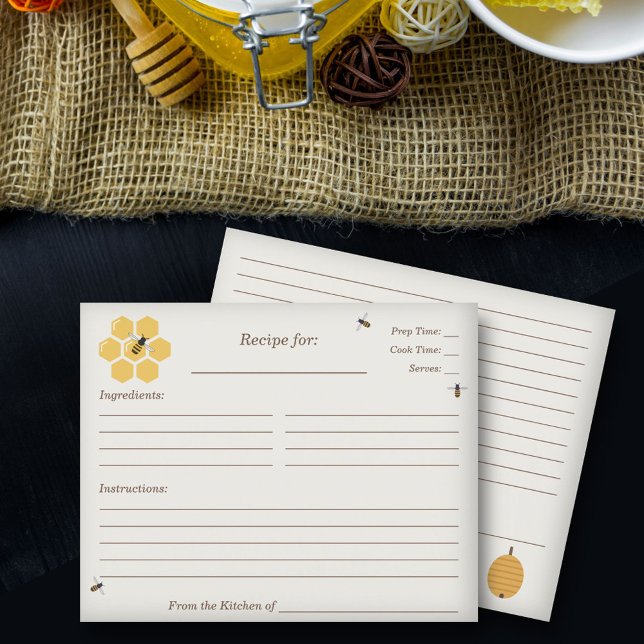 Carte de recette Fête des mariées abeille et peign (Bee and Honeycomb Bridal Shower Recipe Card)