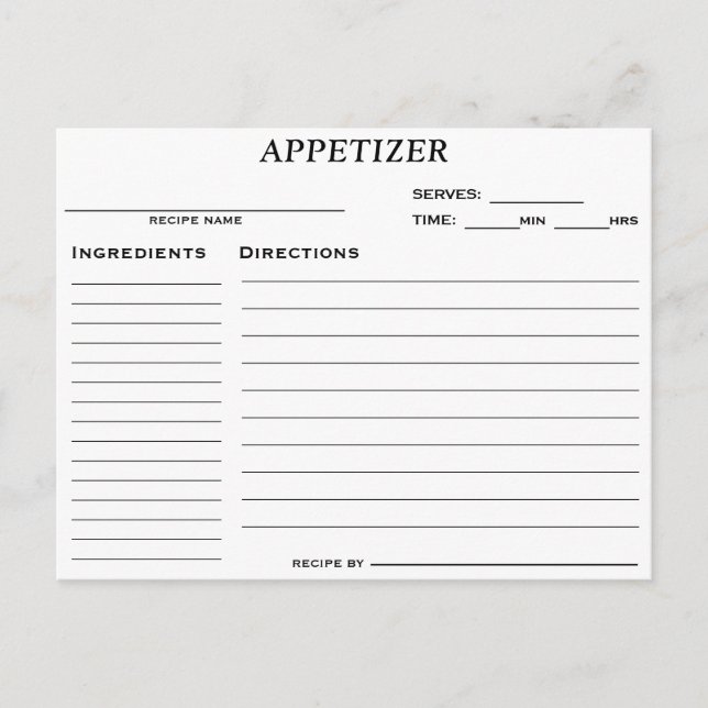Carte de recette Fête des mariées Appetizer (Devant)