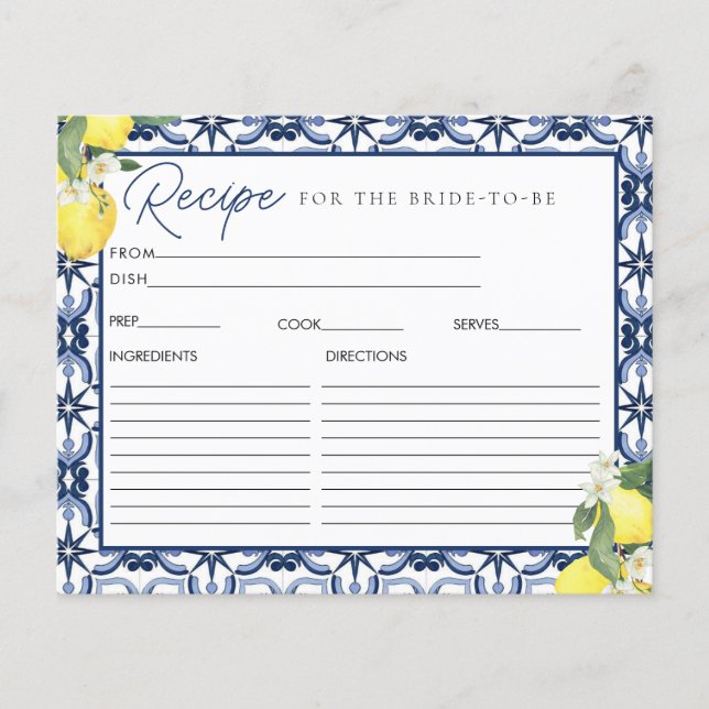 Carte de recette Fête des mariées citron aquarelle (Devant)