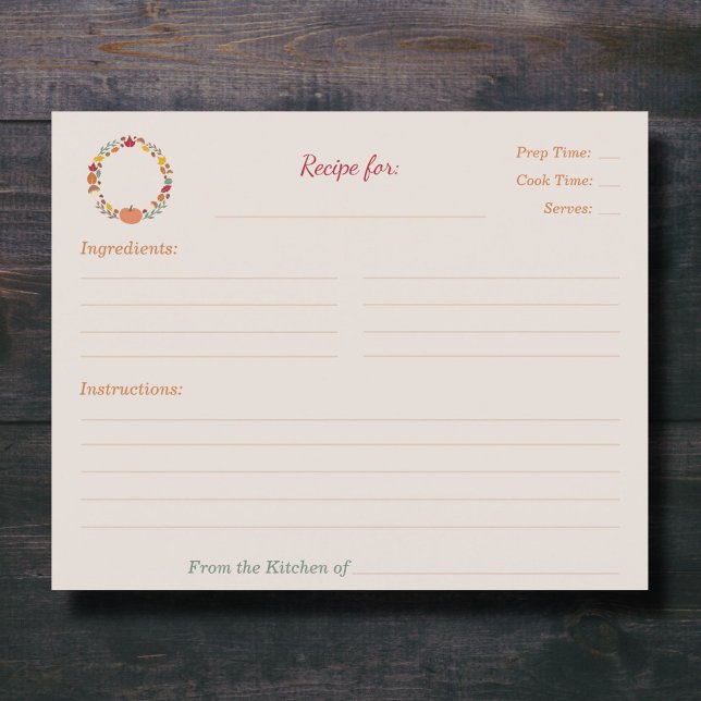 Carte de recette Fête des mariées de couronne et d (Fall Bridal Shower Recipe Card - Front)
