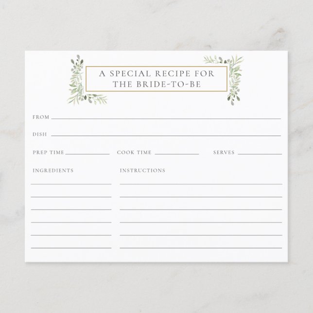 Carte de recette Fête des mariées de verdure aquar (Devant)