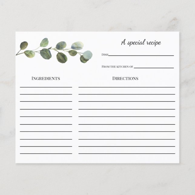 Carte de recette Fête des mariées Eucalyptus (Devant)