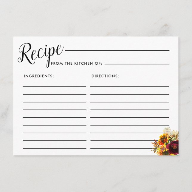 Carte de recette Fête des mariées Fleurs d'automne (Devant)
