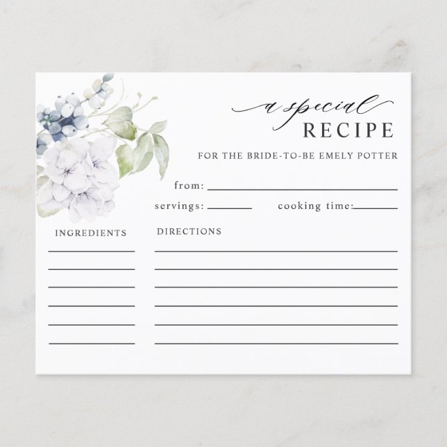 Carte de recette Fête des mariées Florale Blancs e (Devant)