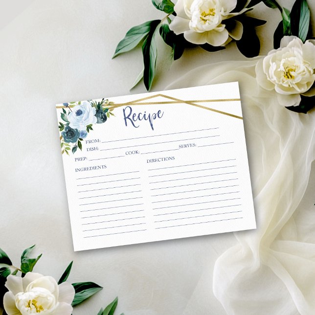 Carte de recette Fête des mariées florale bleu Dus (Créateur téléchargé)