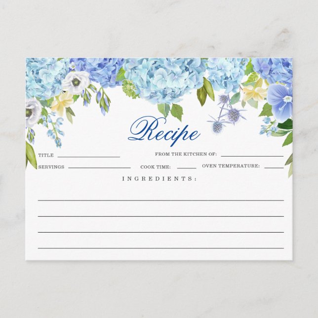 Carte de recette Fête des mariées Florale Blue Hyd (Devant)
