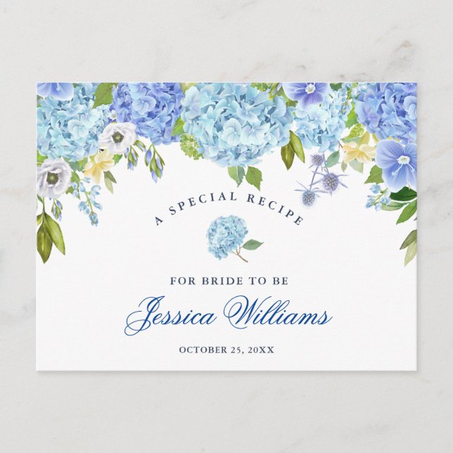 Carte de recette Fête des mariées Florale Blue Hyd (Devant)