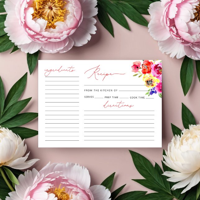 Carte de recette Fête des mariées florale d'aquare (Créateur téléchargé)