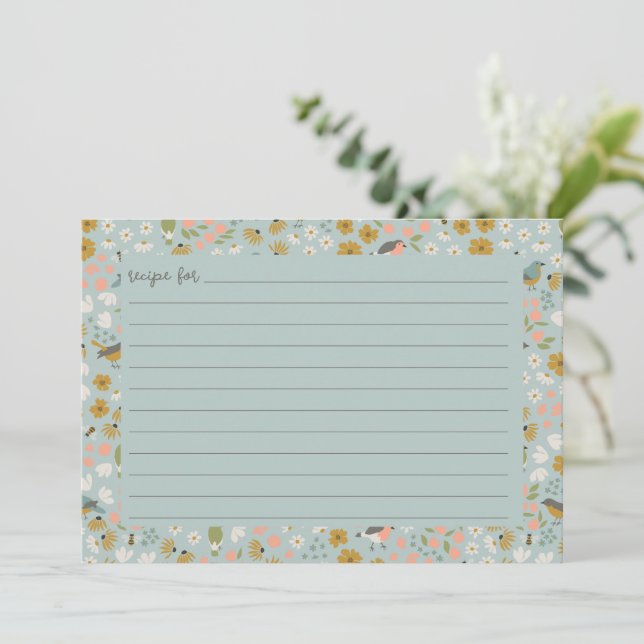 Carte de recette Fête des mariées Florale Oiseaux  (Debout devant)