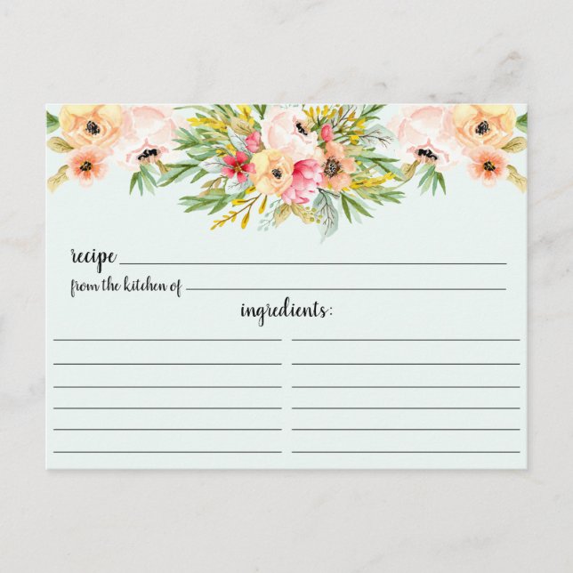 Carte de recette Fête des mariées florale Peonies (Devant)