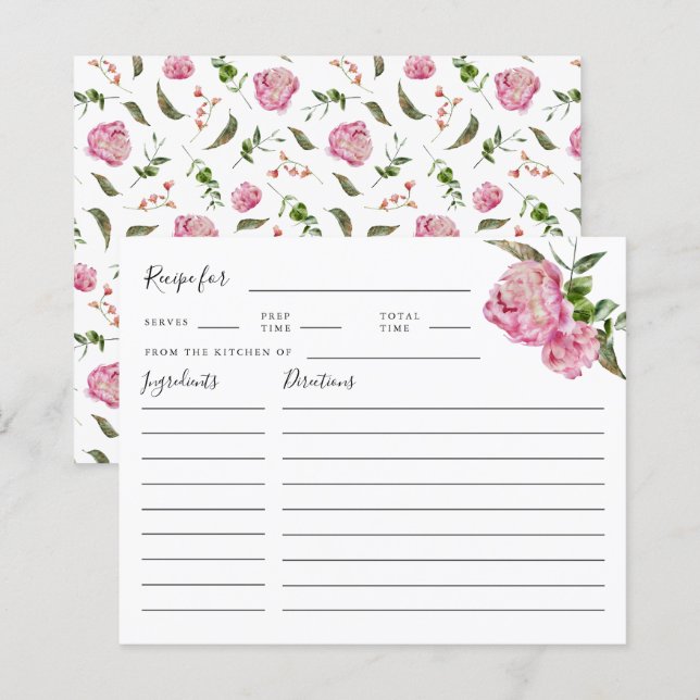Carte de recette Fête des mariées florale rose (Devant / Derrière)