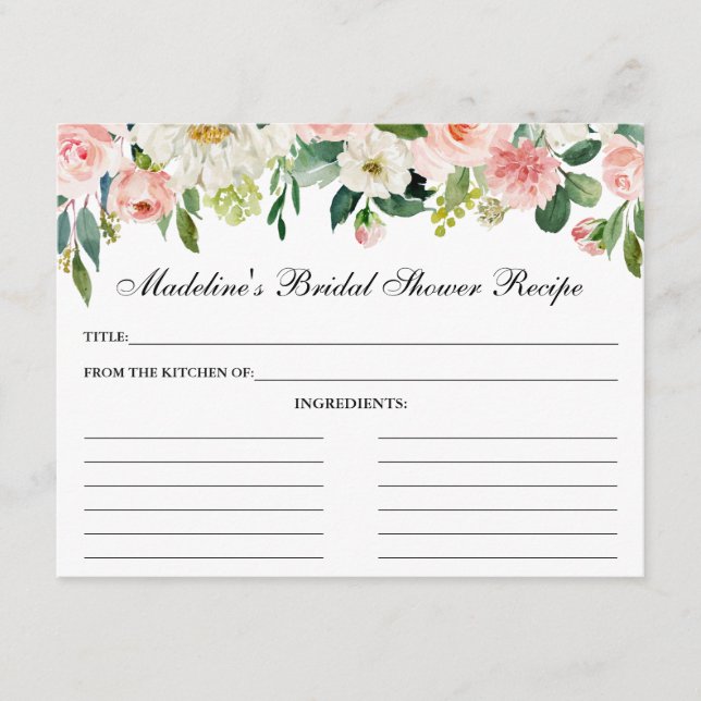 Carte de recette Fête des mariées florale rose (Devant)