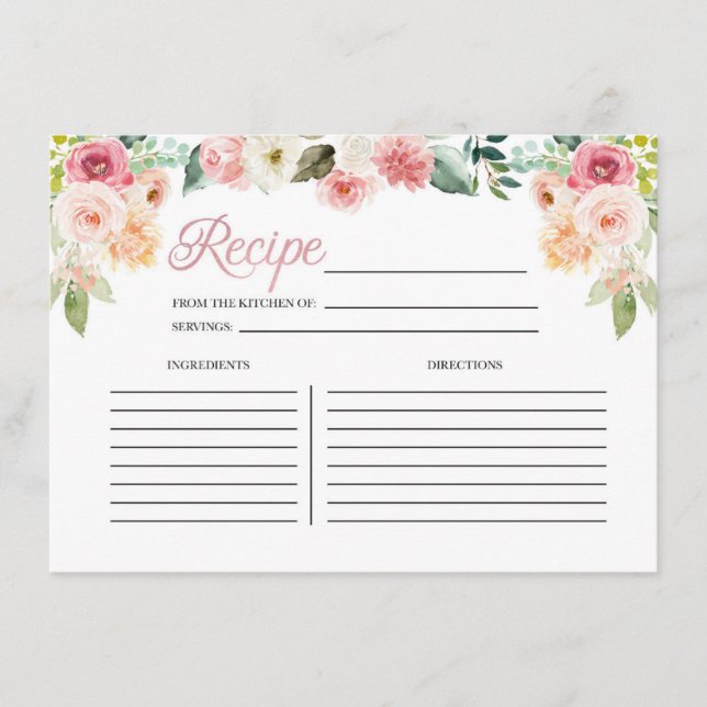 Carte de recette Fête des mariées florale rose et  (Devant)