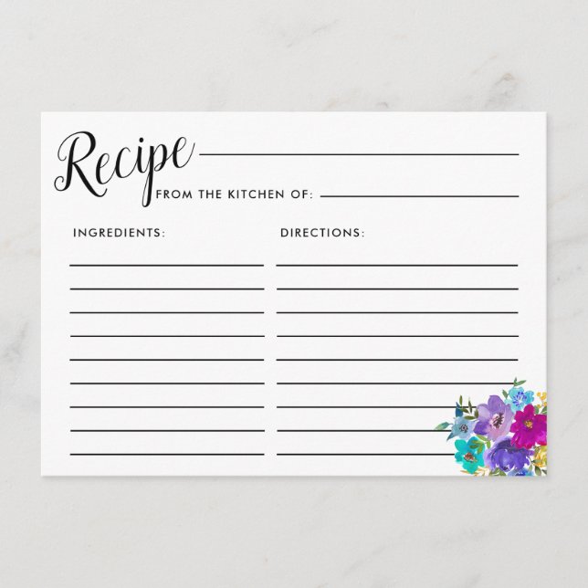 Carte de recette Fête des mariées Florale rose vio (Devant)
