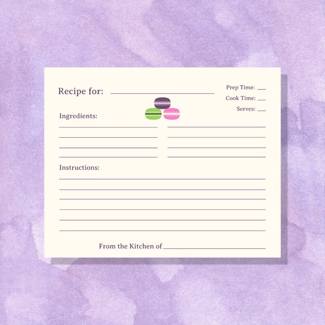 Carte de recette Fête des mariées Macarons françai (French Macarons Bridal Shower Recipe Card)