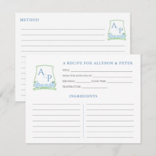 Carte de recette Fête des mariées Monogramme bleu 