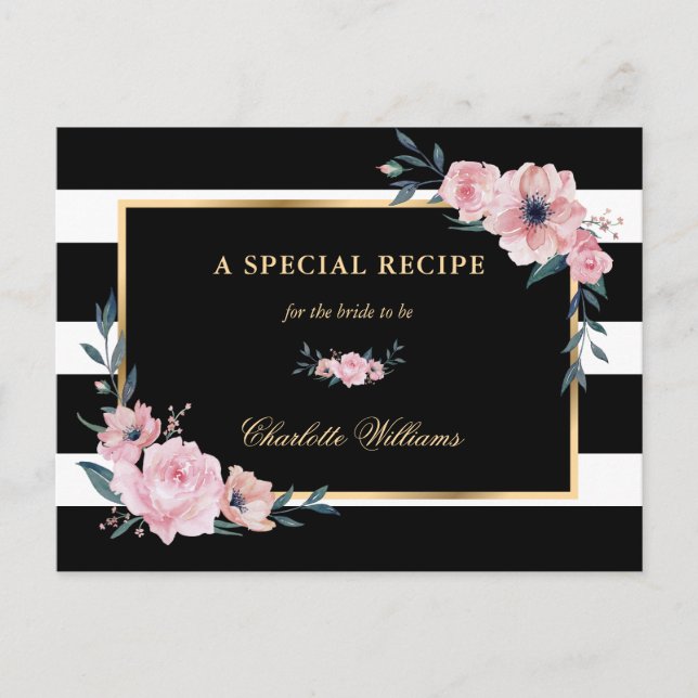 Carte de recette Fête des mariées rose florale noi (Devant)