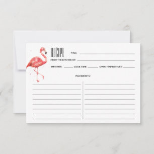 Carte de recette Flamant rose d'aquarelle rose