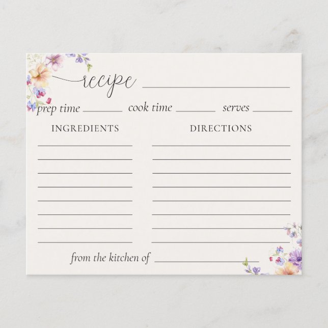 Carte de recette Fleur sauvage aquarelle (Devant)