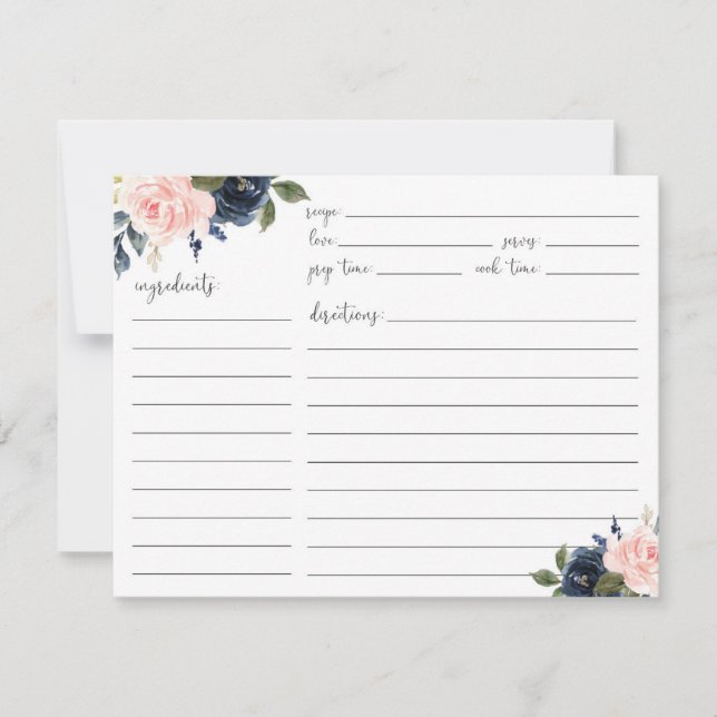 Carte de recette Floral Blush et Navy (Devant)