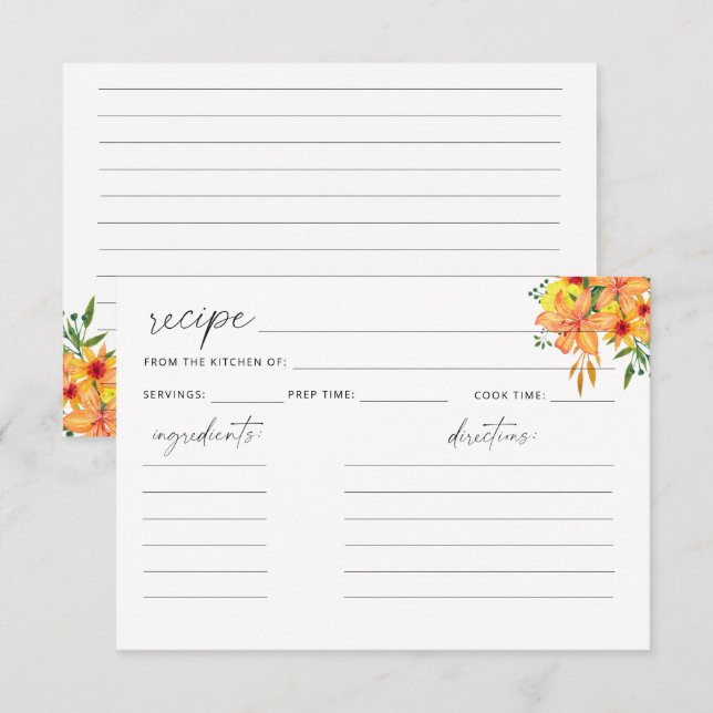 Carte de recette florale (Devant / Derrière)