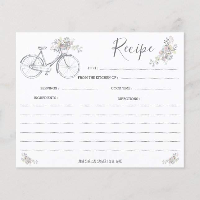 Carte de recette florale à vélo (Devant)