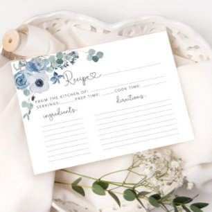 Carte de recette florale bleu poussiéreux