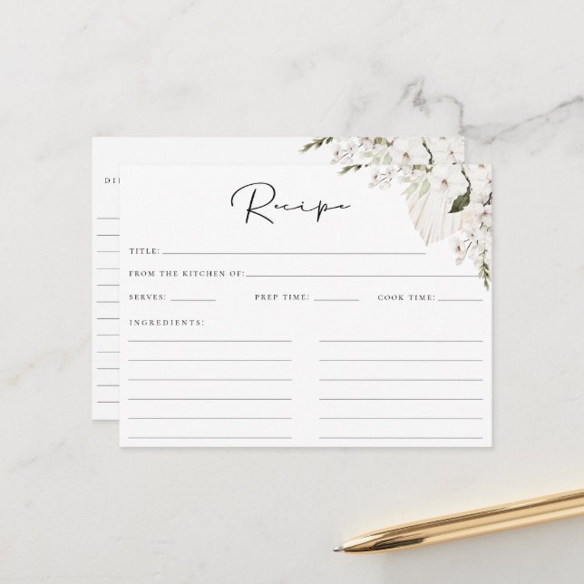 Carte de recette florale bohème blanche (Devant/Arrière en situation)
