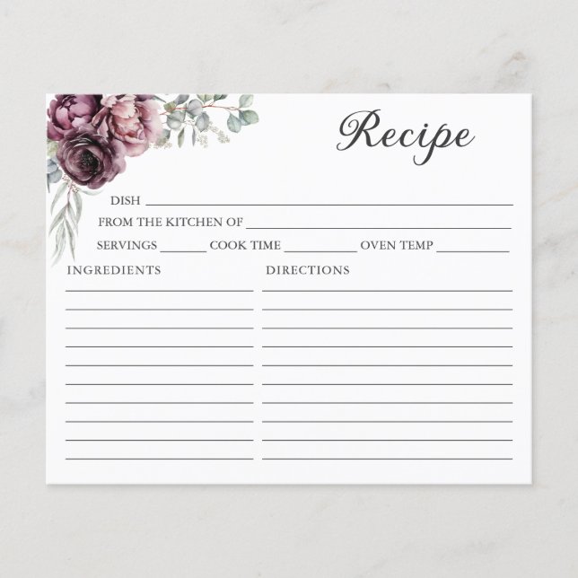Carte de recette florale Burgundy et Plum Fall (Devant)