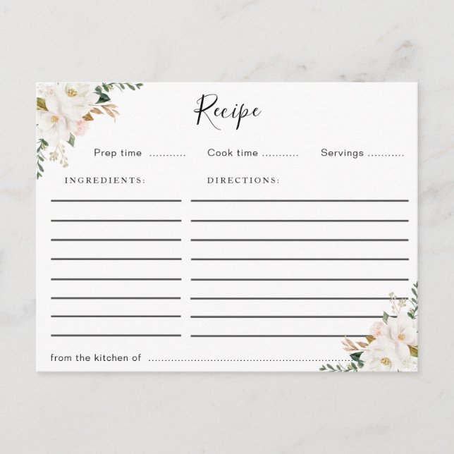 carte de recette florale magnolia aquarelle (Devant)