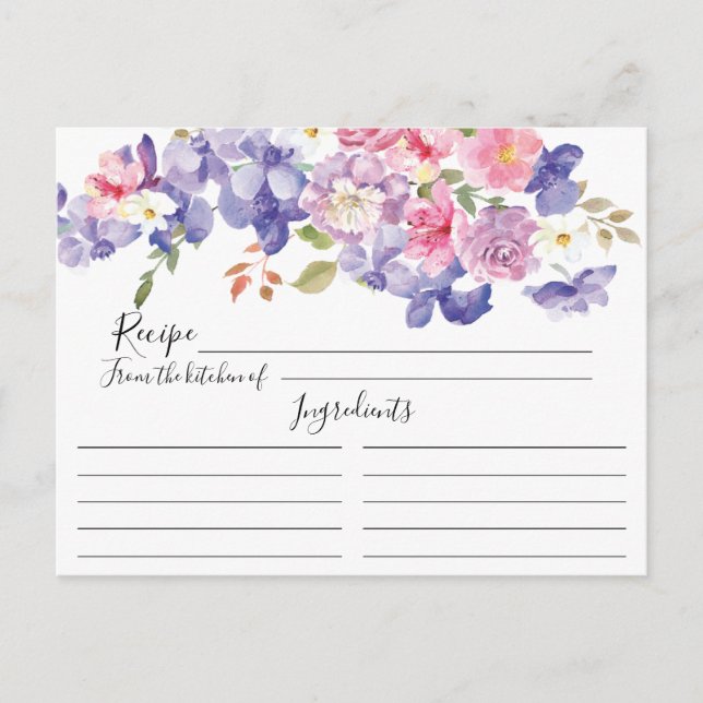 Carte de recette florale pourpre et rose (Devant)