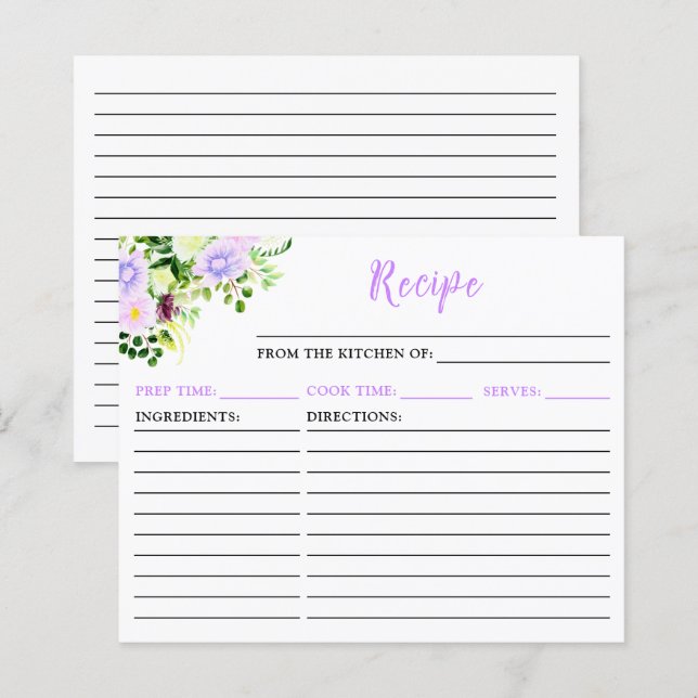 Carte de recette florale pourpre printemps (Devant / Derrière)