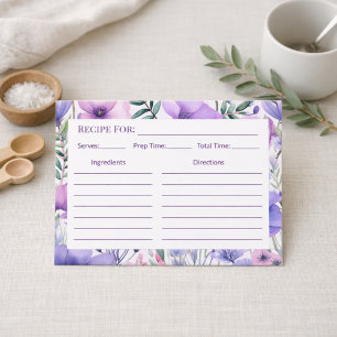 Carte de recette florale violette élégante pour la