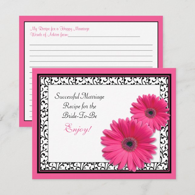 Carte de recette Gerber rose pour un mariage réuss (Devant / Derrière)