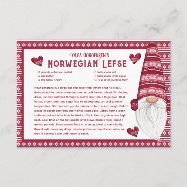 Carte de recette Gnome Lefse rouge et blanc (Devant)