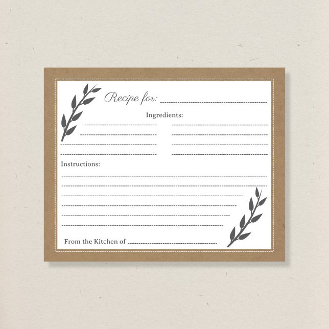 Carte de recette Kraft & Rustic Fête des mariées (Kraft & Rustic Bridal Shower Recipe Card)