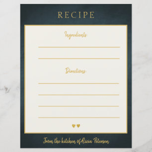 Carte de recette luxe élégant marine de typographi