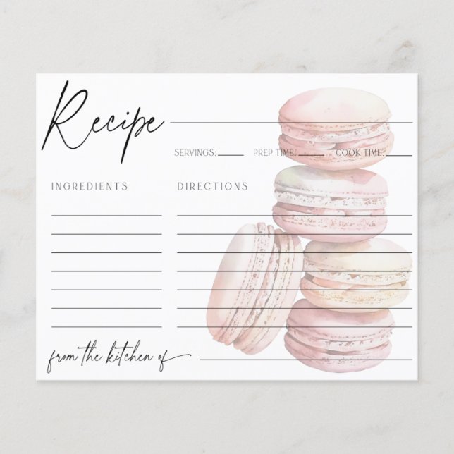 Carte de recette Macaron Aquarelle rose (Devant)