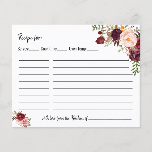Carte de recette mariage de douche nuptiale carte  (Devant)