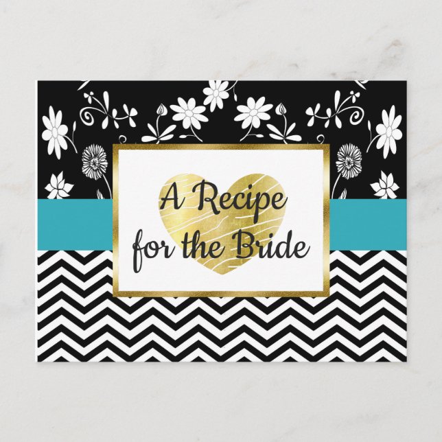 Carte de recette Mariage Floral Bleu Bleu, Noir (Devant)