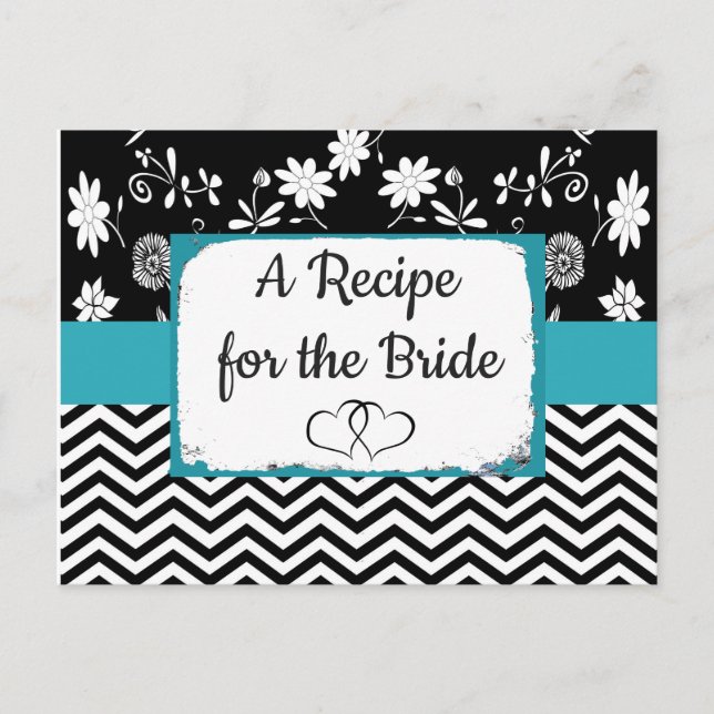 Carte de recette Mariage floral rayé noir et bleu (Devant)