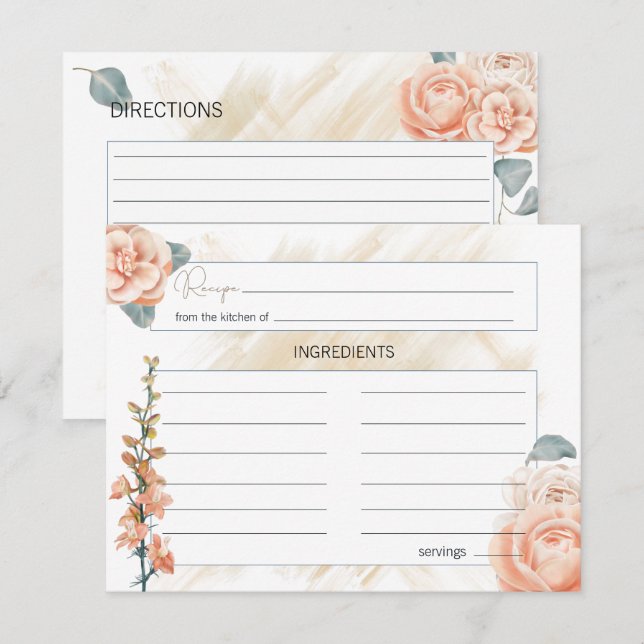 Carte de recette Mariage floral rose Boho moderne (Devant / Derrière)