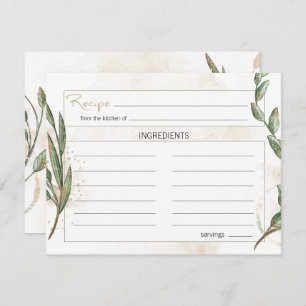 Carte de recette Mariage Floral Vert Gold Sage