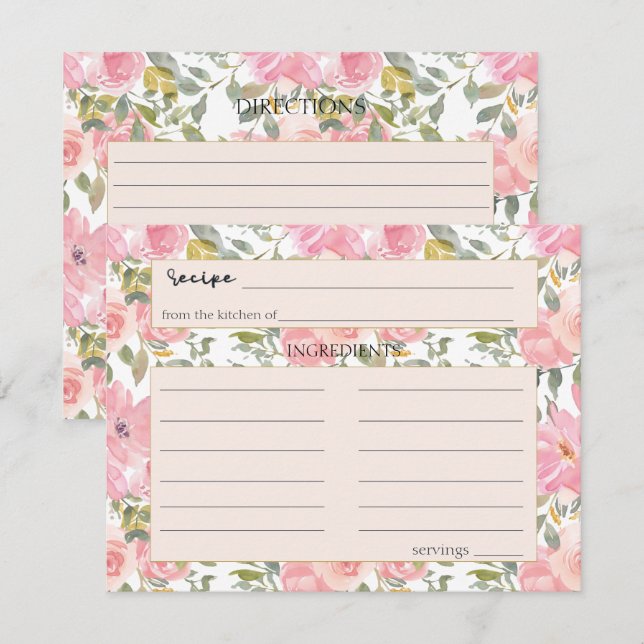 Carte de recette Mariage rose pâle couleur Aquarel (Devant / Derrière)