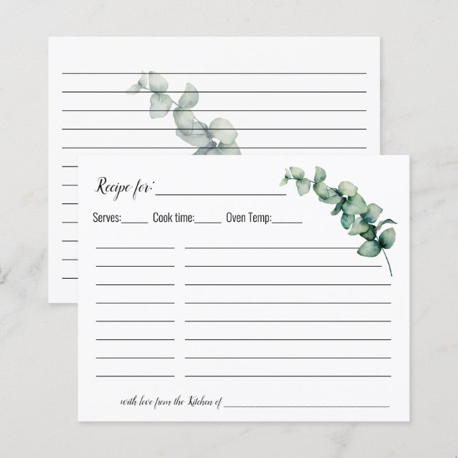 Carte de recette minimaliste Eucalyptus Greenery (Devant / Derrière)
